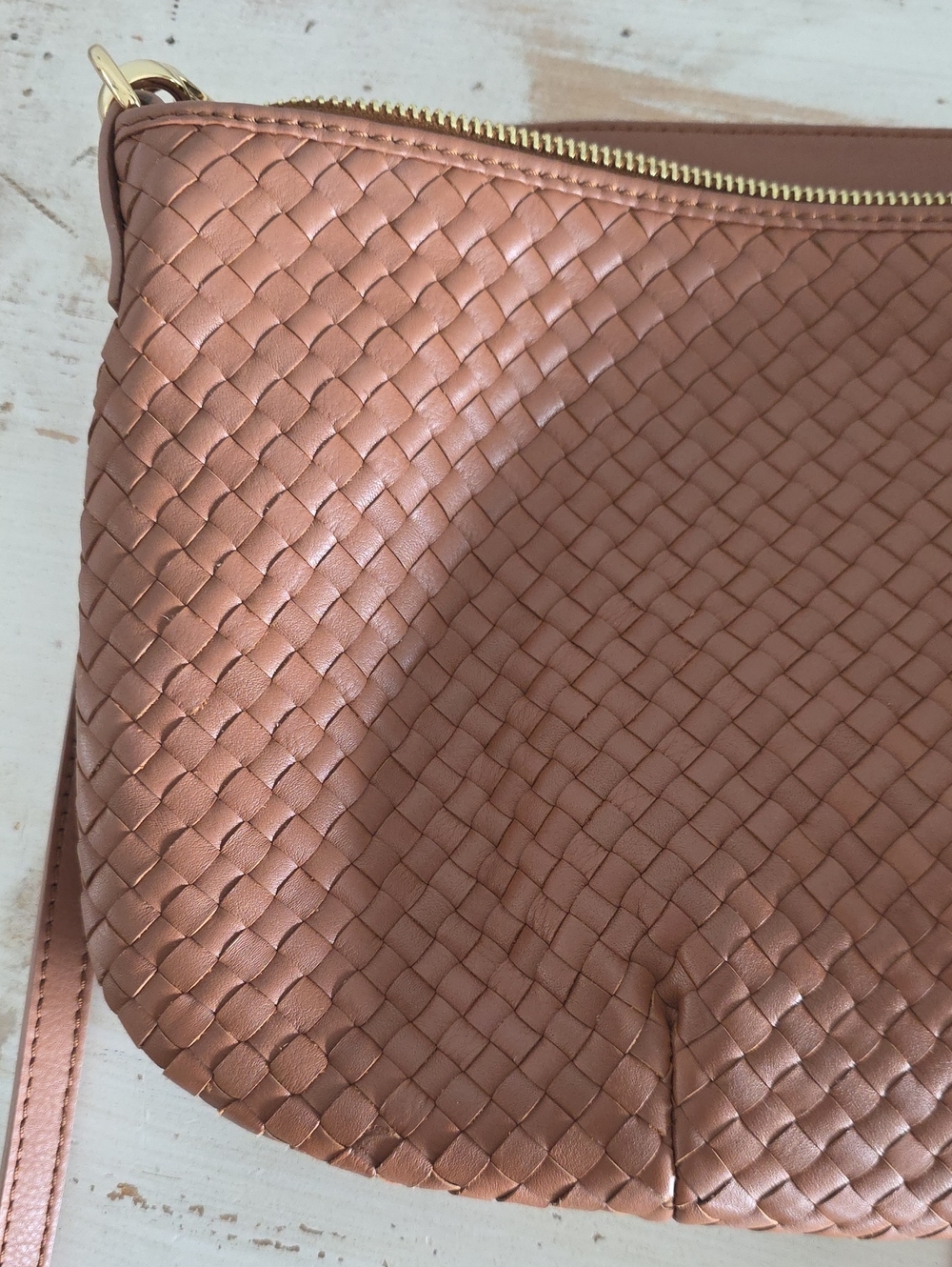 Quince Italian Handwoven Leather Mini Shoulder Bag In Cognac - Picture 6 of 16